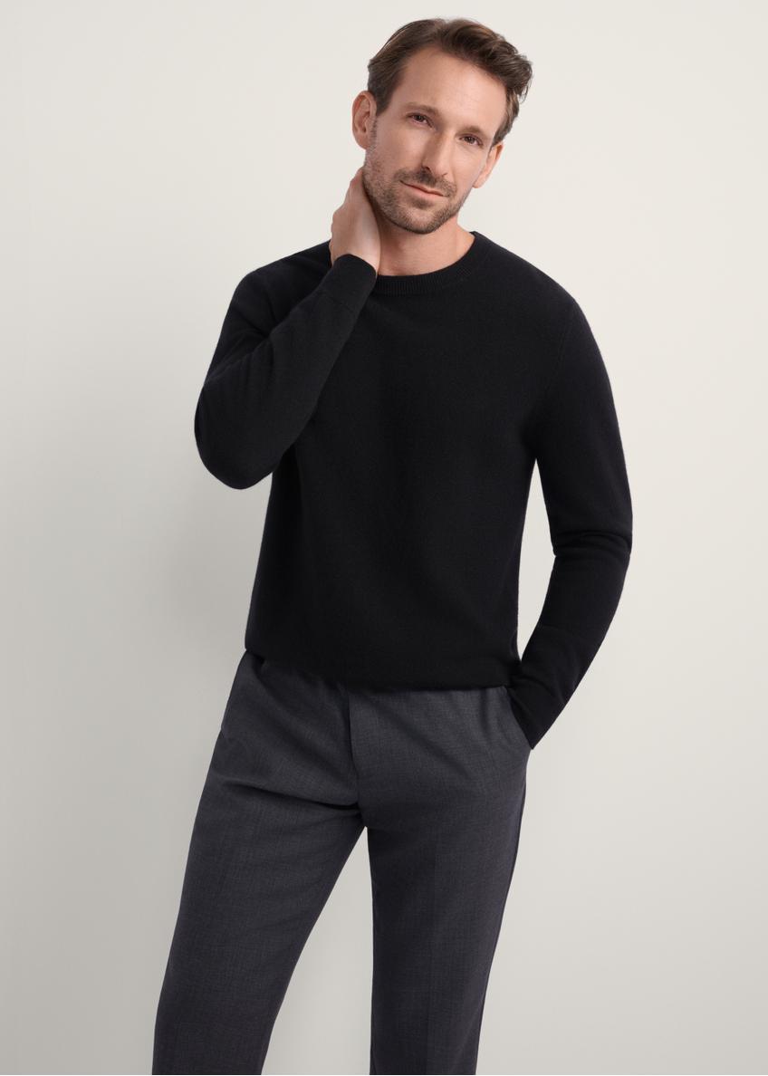 Czarny wełniany sweter męski z kaszmirem SWEMT-0186-99(Z25)