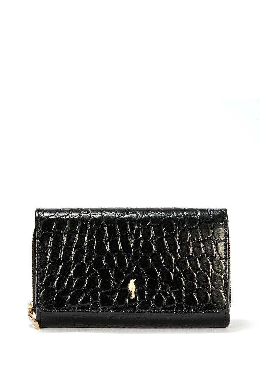 Czarny skórzany portfel damski croco PORES-0956-99(W25)