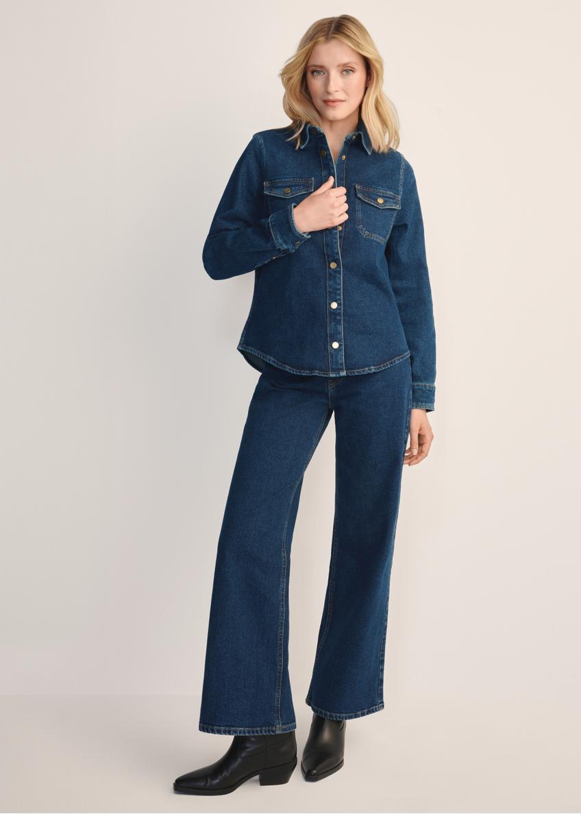 Granatowe jeansowe spodnie damskie JEADT-0013-69(Z25)