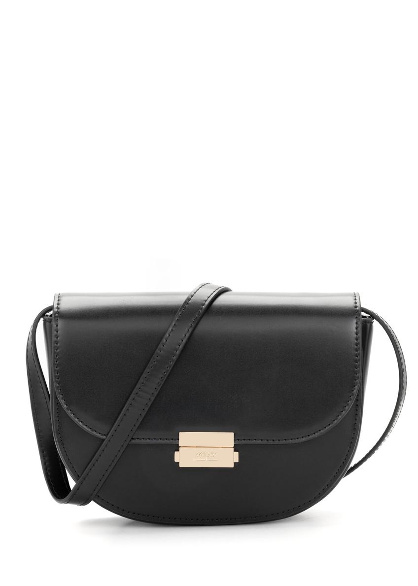 Czarna półokrągła listonoszka damska TOREC-1127-99(W26), widok produktu z przodu na białym tle.