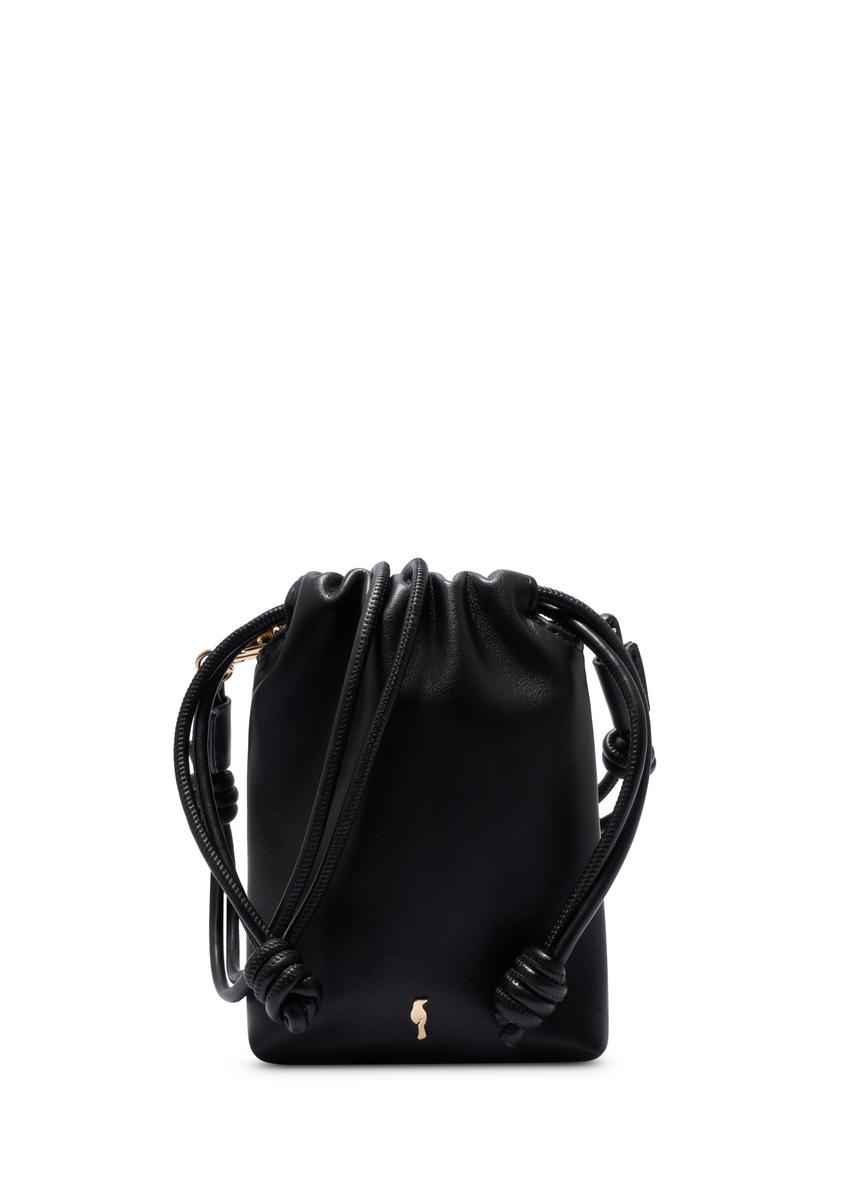 Czarna saszetka na telefon TOREC-1216-99(W26) - widok produktu z przodu, na białym tle. 