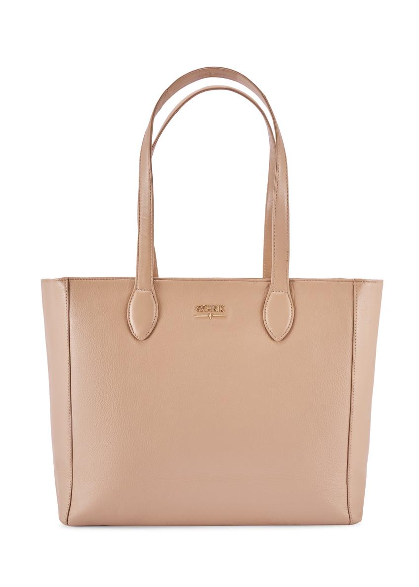 Beżowa skórzana torebka shopper damska TORES-0971F-1B(W26)