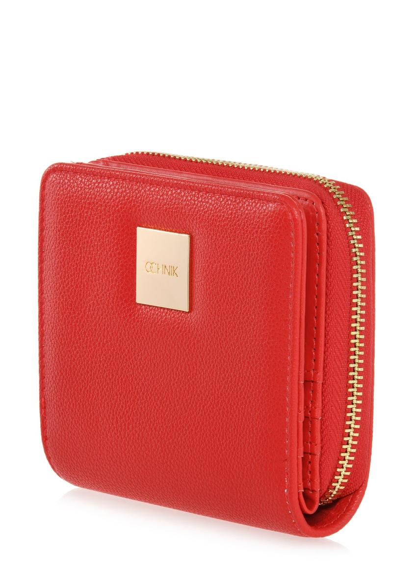 Mały czerwony portfel damski z logo POREC-0366-42(W24)