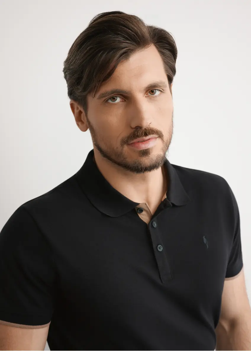 Czarna koszulka polo męska z bawełny POLMT-0045B-99(W25)