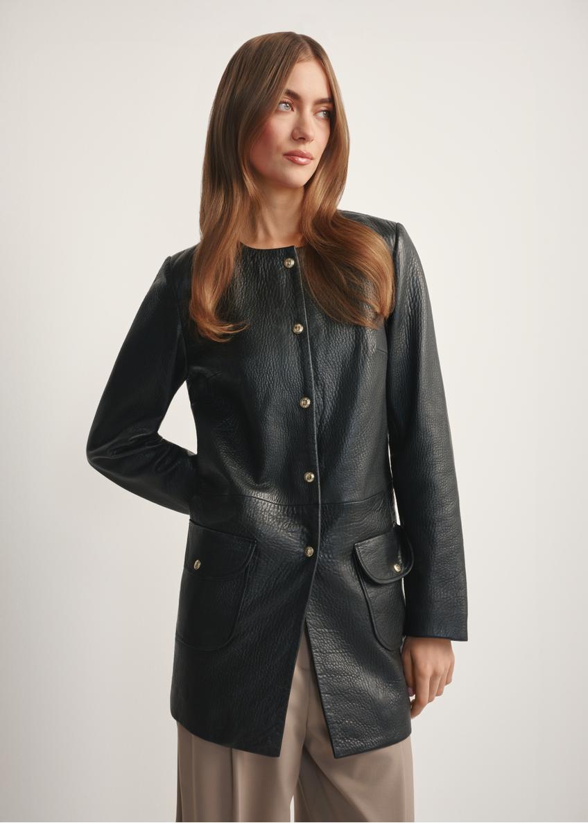 Czarna skórzana kurtka damska KURDS-0583-99(W26)