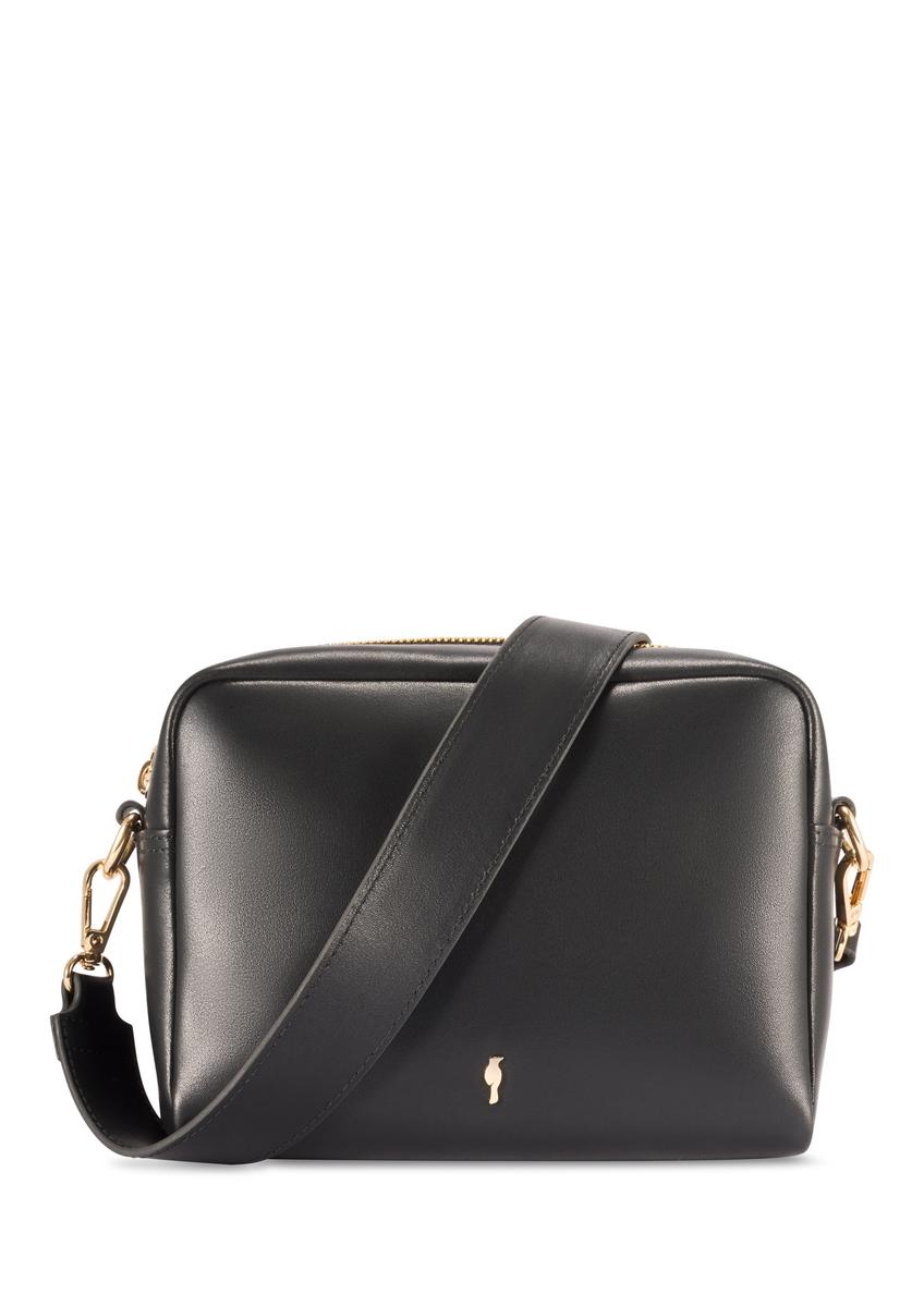 Czarna skórzana torebka damska TORES-1261-99(W26) - widok produktu z przodu, na białym tle. 