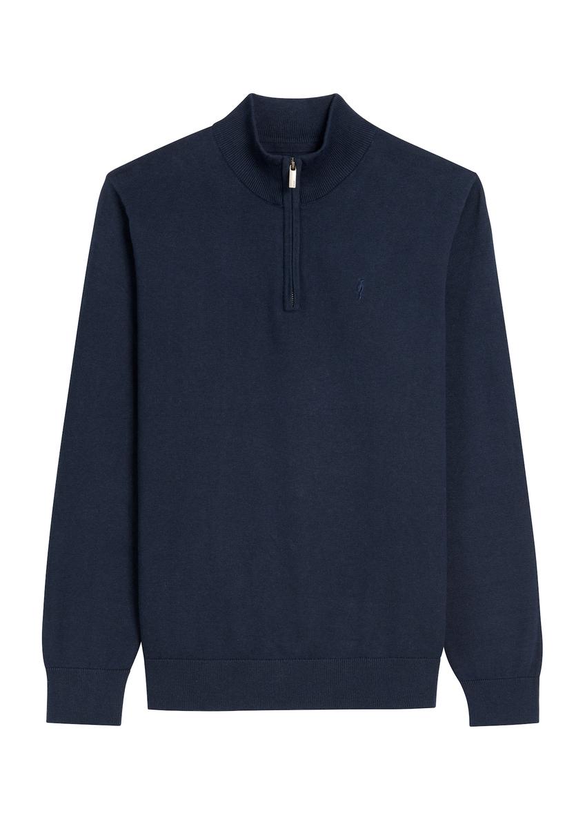 Granatowy sweter męski SWEMT-0174-68(Z25), widok produktu z przodu na białym tle.