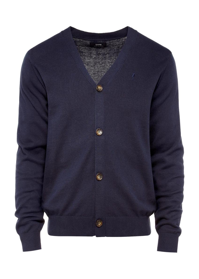 Granatowy kardigan męski z bawełny KARMT-0003-69(W25)