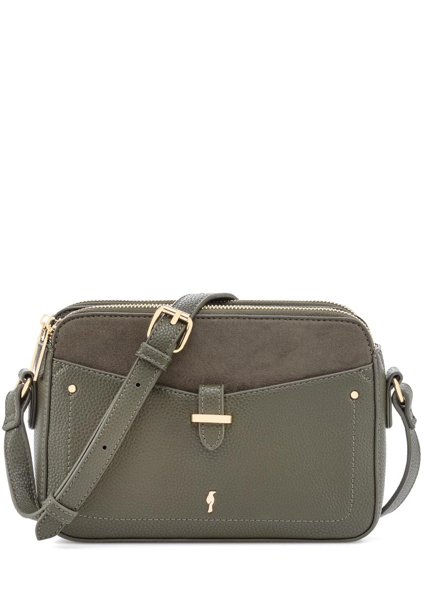 Mała torebka damska khaki TOREC-0830B-55(Z25), widok produktu z przodu na białym tle.