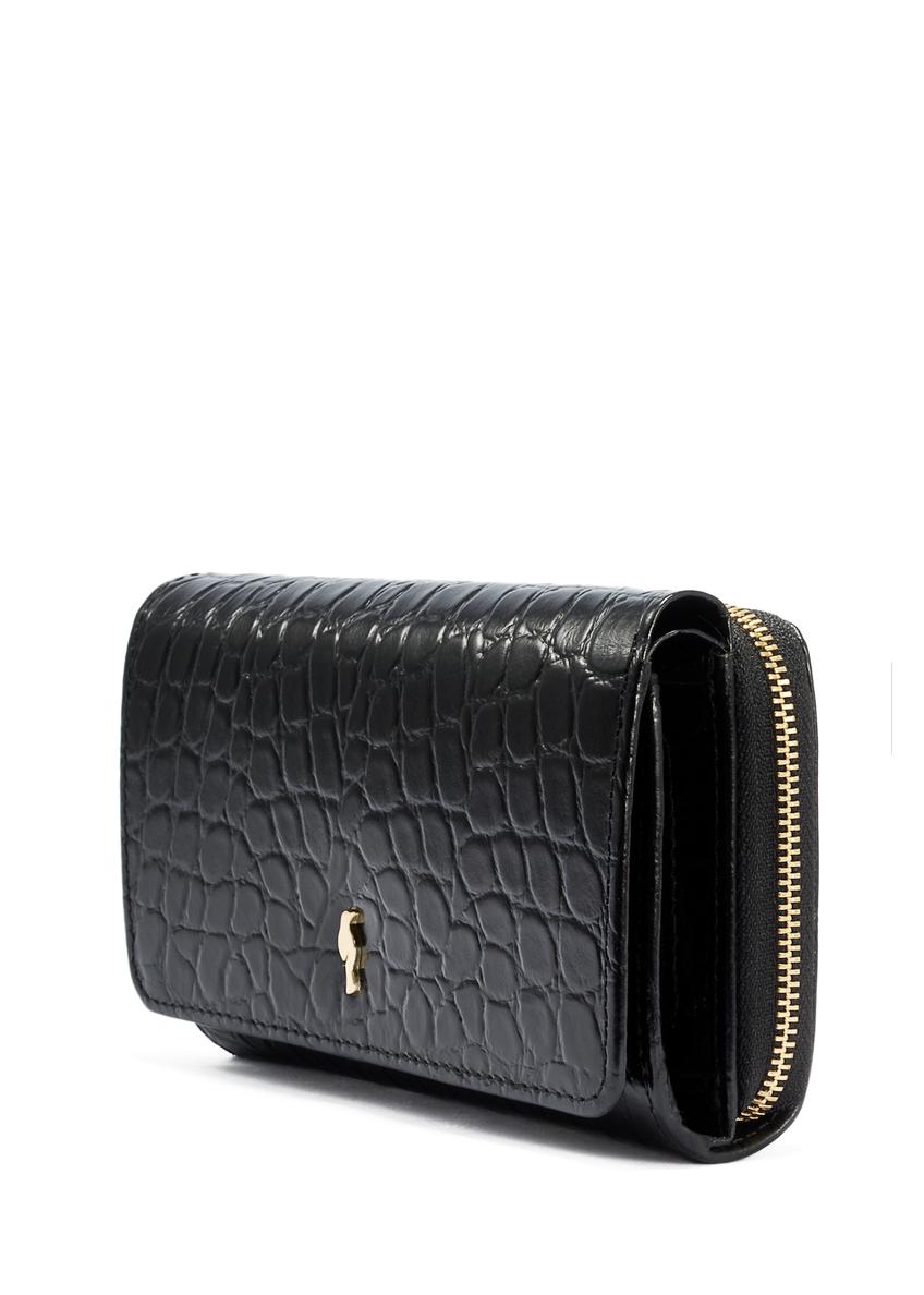 Czarny skórzany portfel damski croco PORES-0956-99(W25)