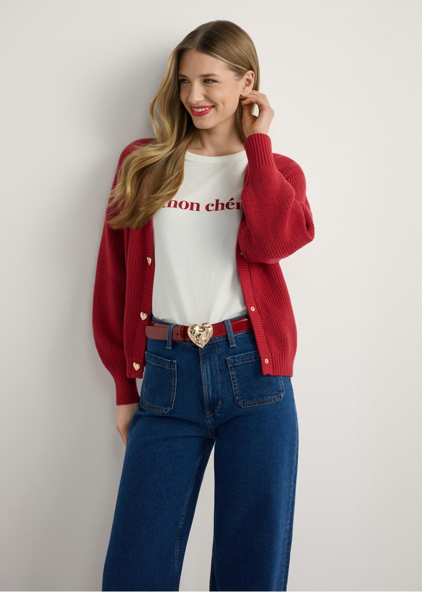Czerwony kardigan damski KARDT-0062-4B(W26)