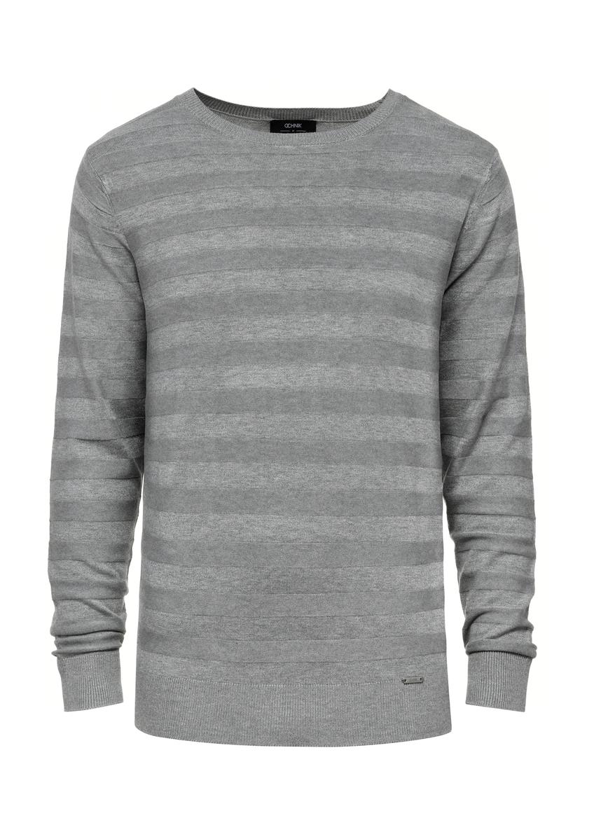 Jasnoszary sweter męski w paski SWEMT-0162-66(W25)-01