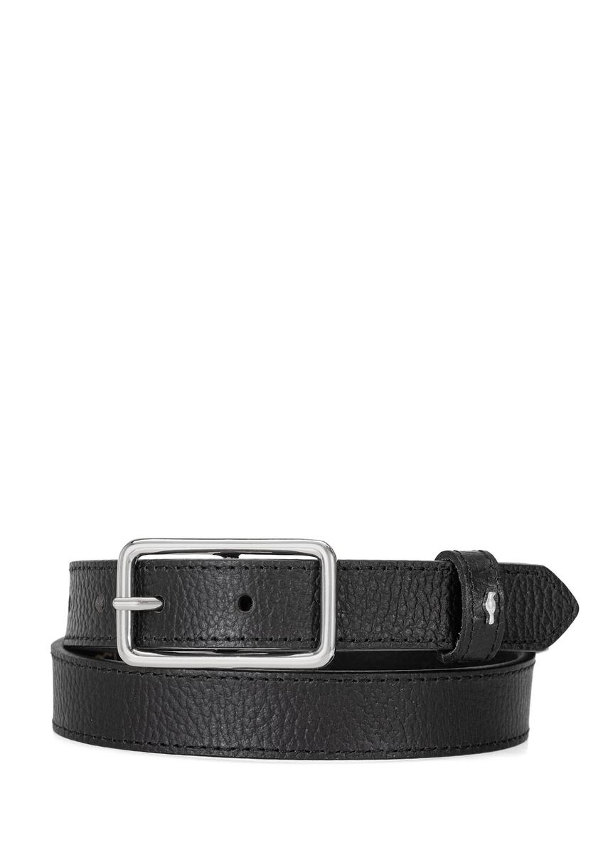 Skórzany pasek damski w kolorze czarnym PASDS-0307-99(W26) - widok produktu z przodu, na białym tle. 