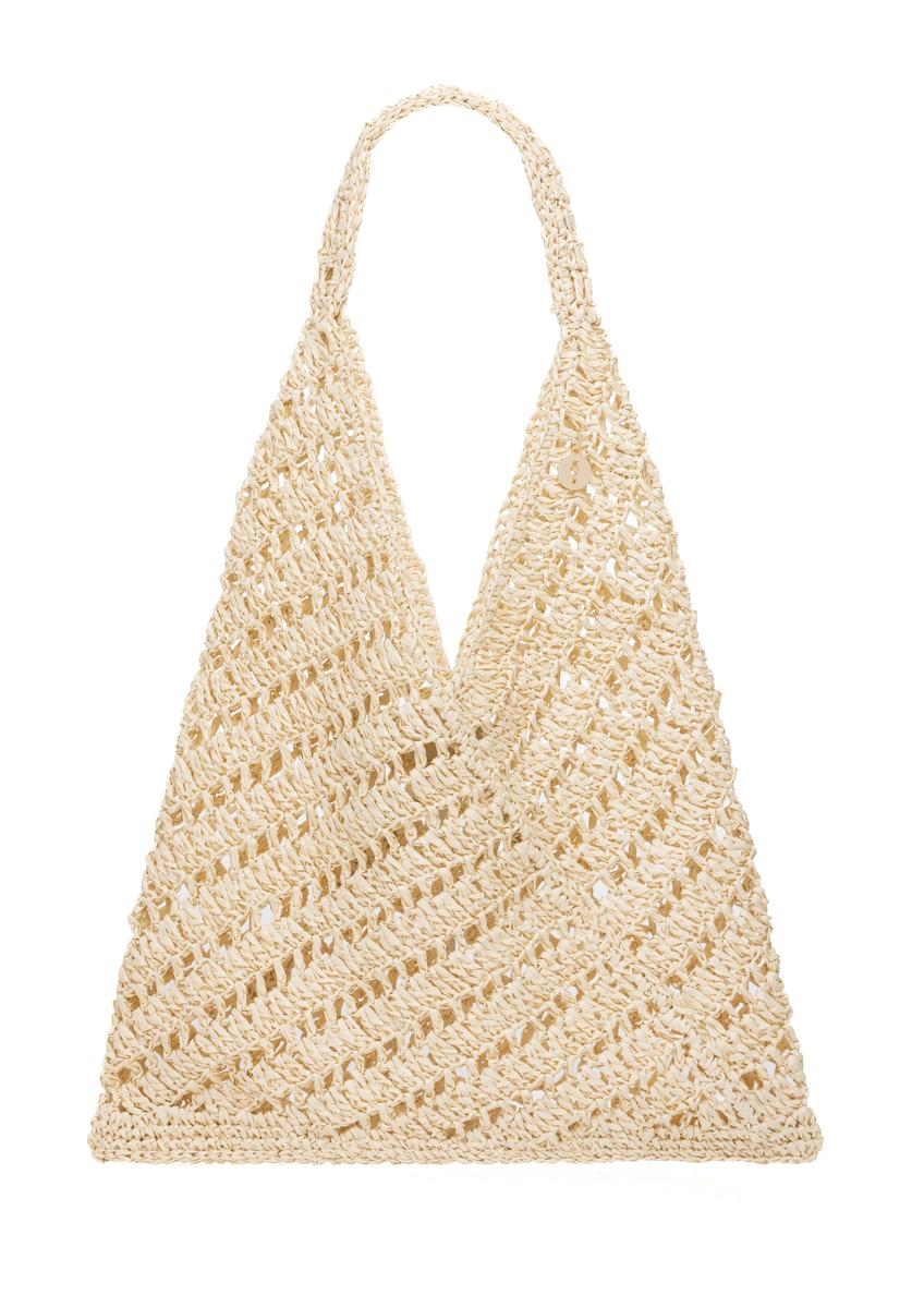 Beżowa torebka damska ze słomki naturalnej TOREC-1220-1E(W26), widok produktu z przodu na białym tle.