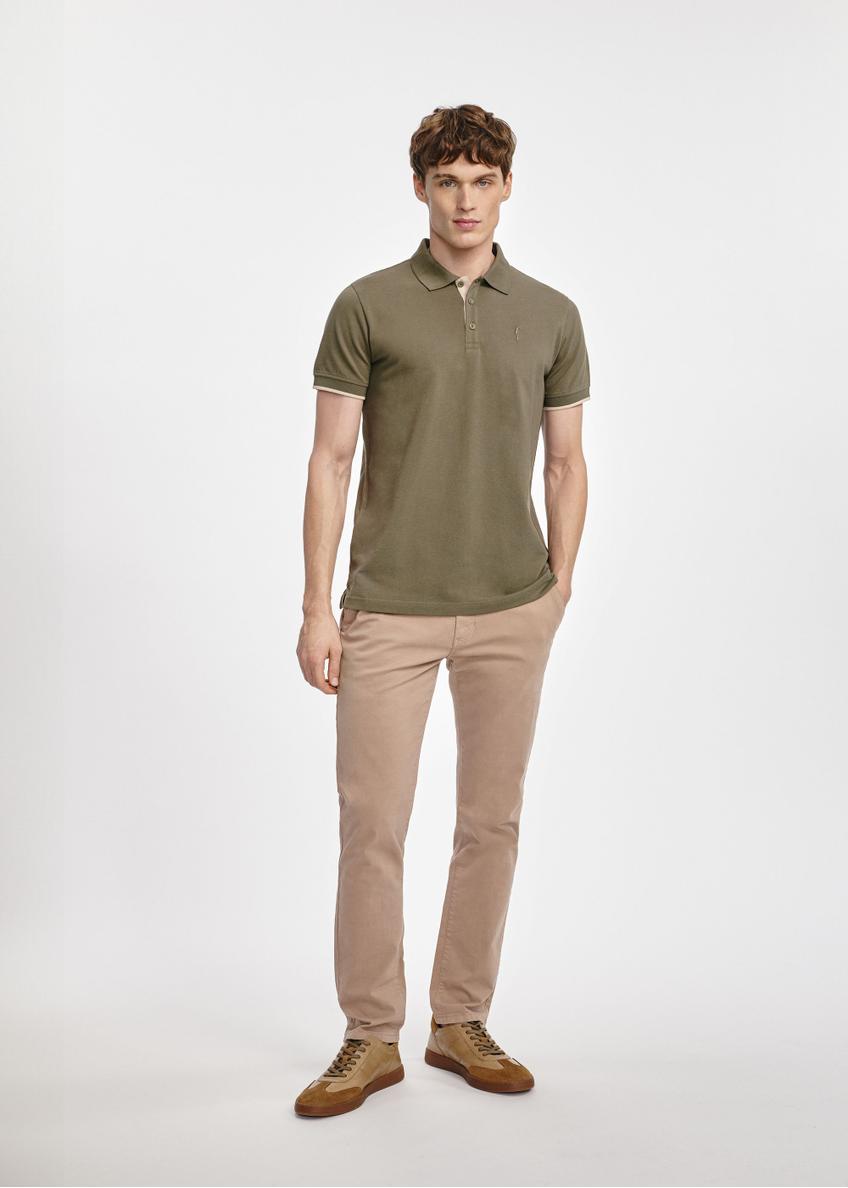 Khaki koszulka polo męska z bawełny POLMT-0045B-55(W25)-01