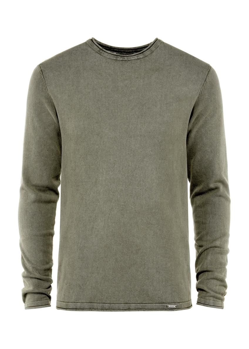 Bawełniany sweter męski w kolorze khaki SWEMT-0100-51(W25), widok produktu z przodu na białym tle.