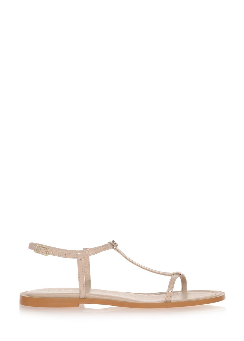 Beżowe skórzane sandały płaskie damskie BUTYD-0999-81(W23)