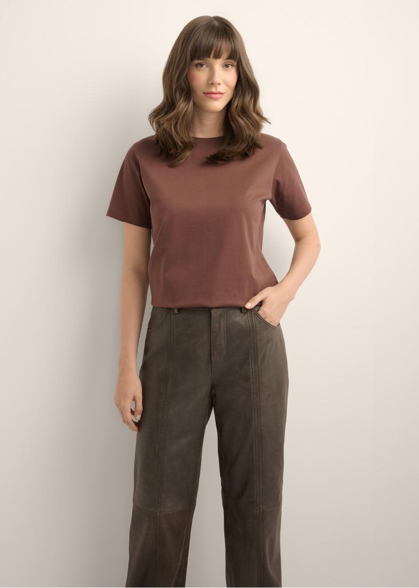 Brązowy bawełniany T-shirt damski TSHDT-0165-1H(Z26)