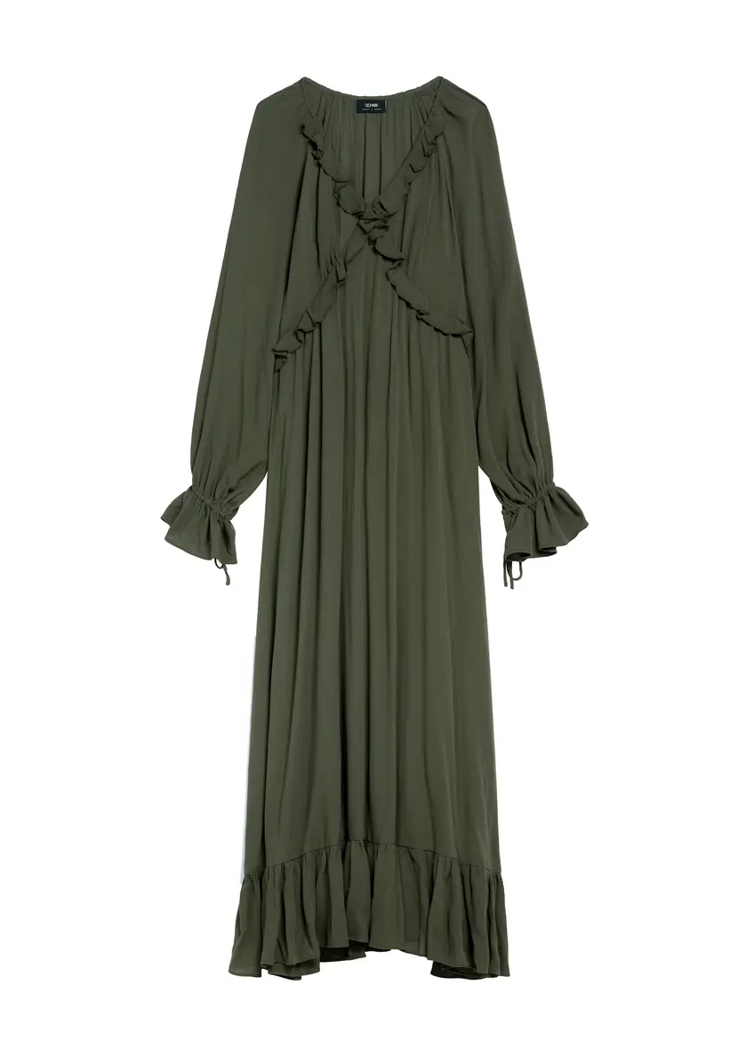 Sukienka maxi w kolorze khaki SUKDT-0248-55(Z25), widok produktu z przodu na białym tle.