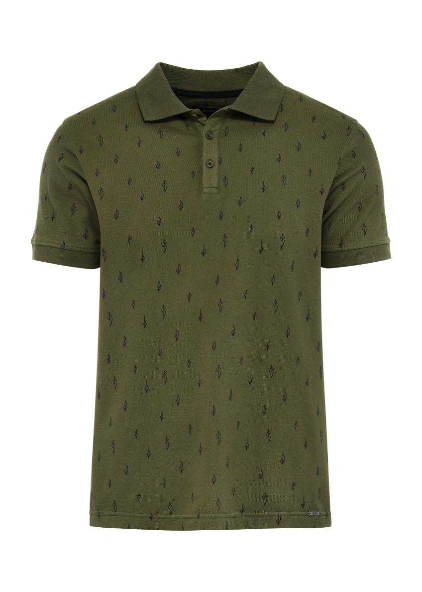 Koszulka polo khaki we wzory POLMT-0081-55(W25)-04