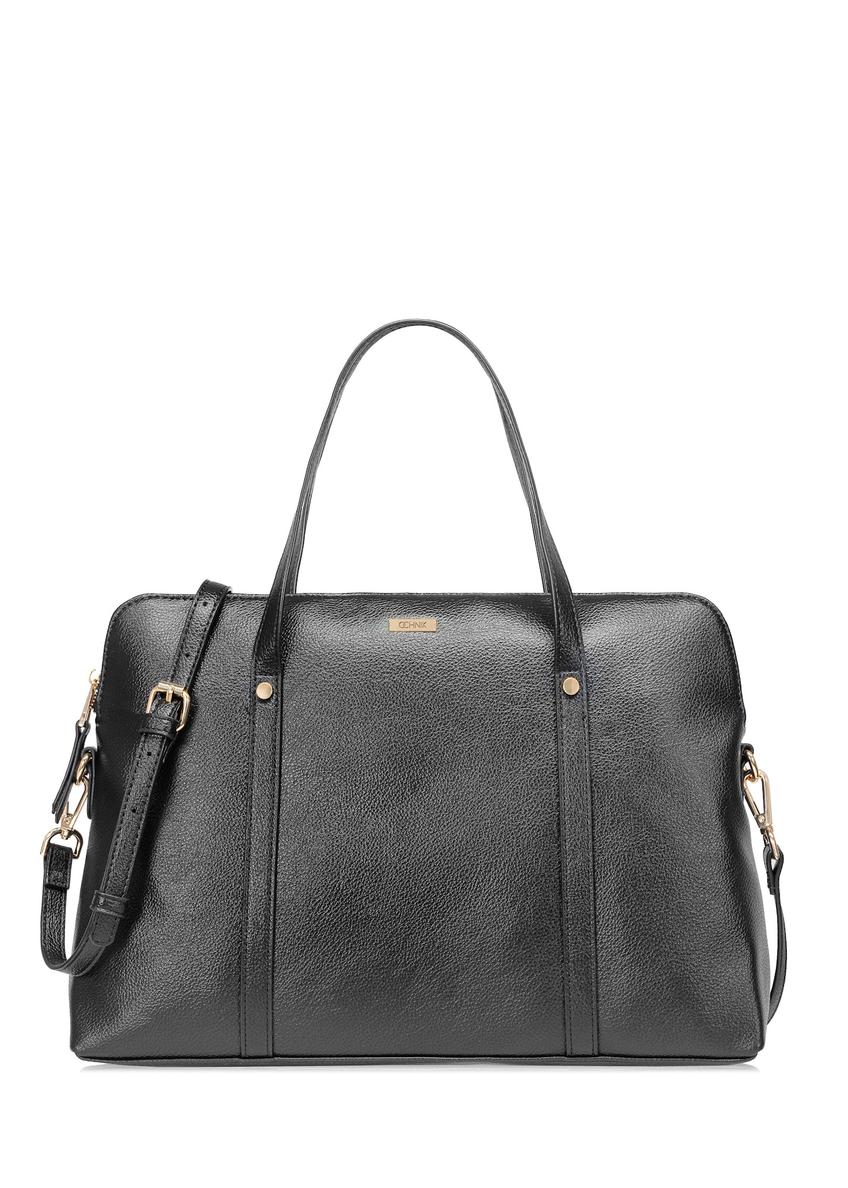 Czarna elegancka torba damska TOREC-1017-99(W25)-widok z przodu na białym tle. 