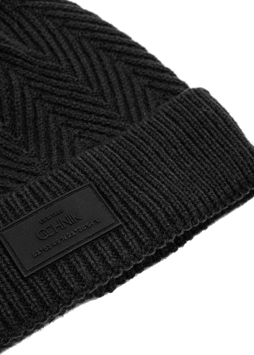 Czarna czapka męska w jodełkę CZAMT-0057-99(Z25)