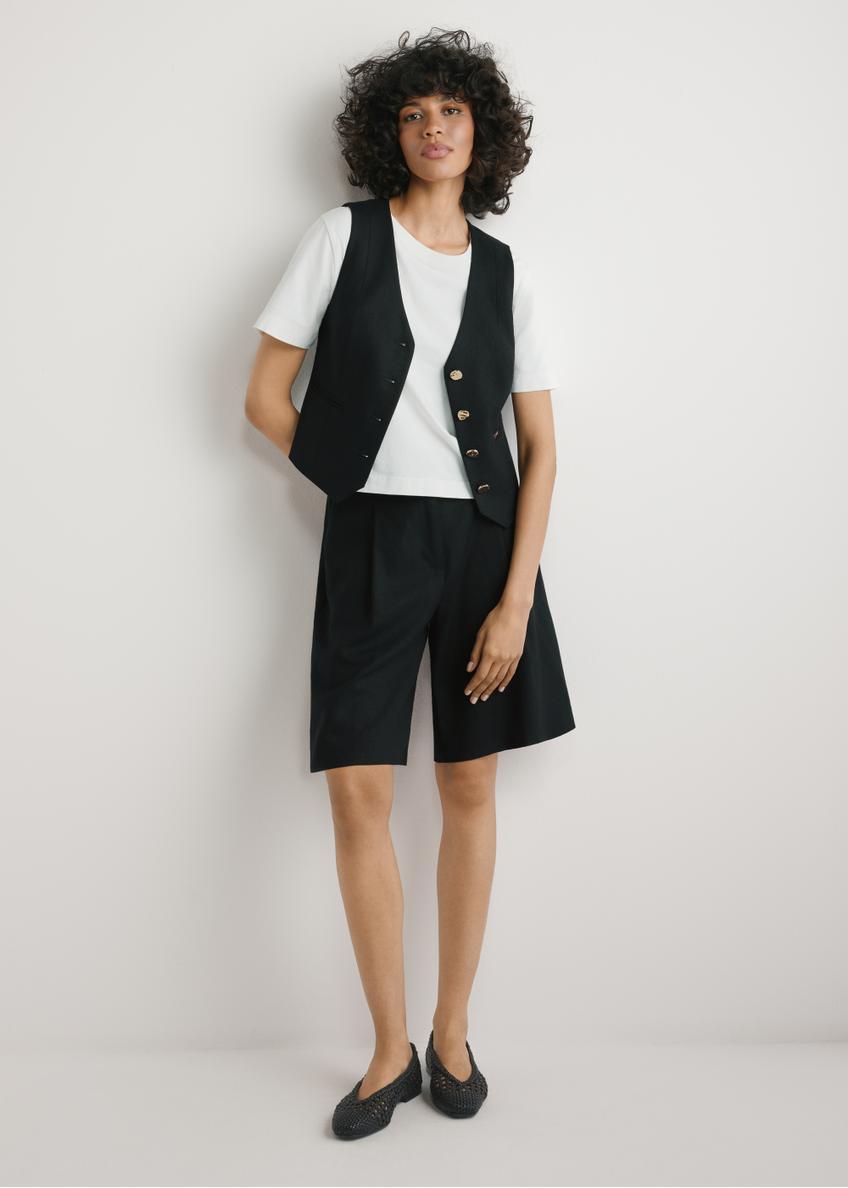 Czarna kamizelka z wiskozy i lnu KAMDT-0038-99(W26)