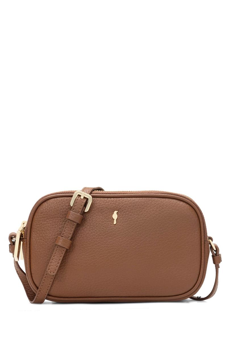 Mała skórzana torebka damska w kolorze camelu TORES-0466E-1D(W26) - widok produktu z przodu na białym tle. 