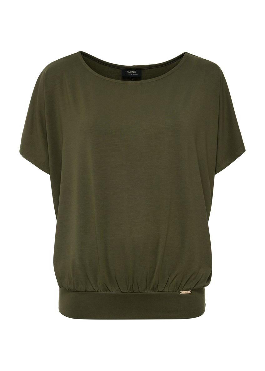 Bluzka khaki ze ściągaczem damska BLUDT-0170-54(W25)-04