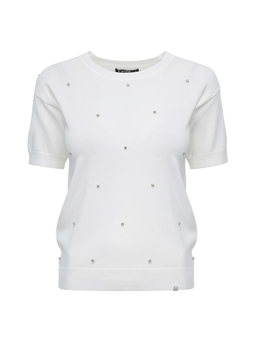 Biała bluzka damska z cekinami BLUDT-0150-11(W23)-02