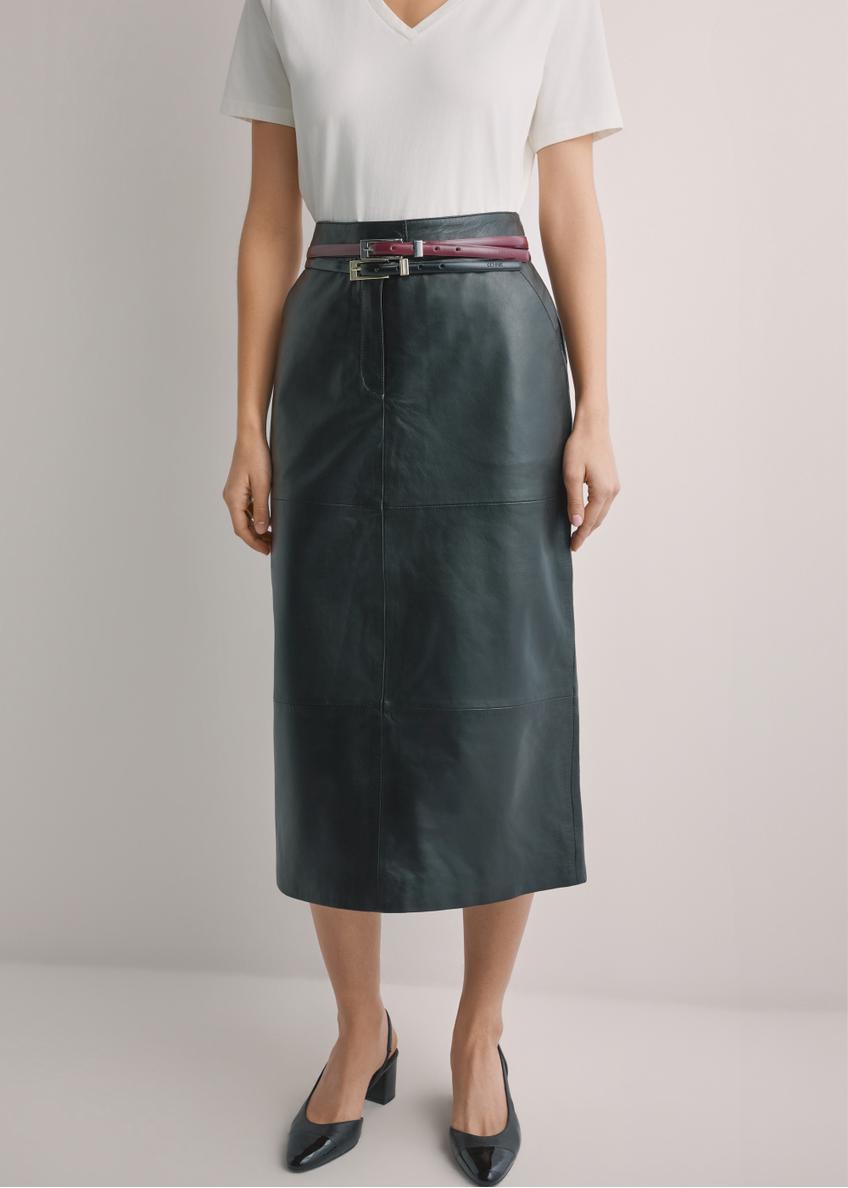 Czarna skórzana spódnica midi SPCDS-0076-99(W26)