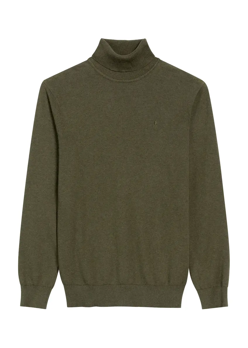 Sweter męski z golfem w kolorze khaki SWEMT-0095B-55(Z25)