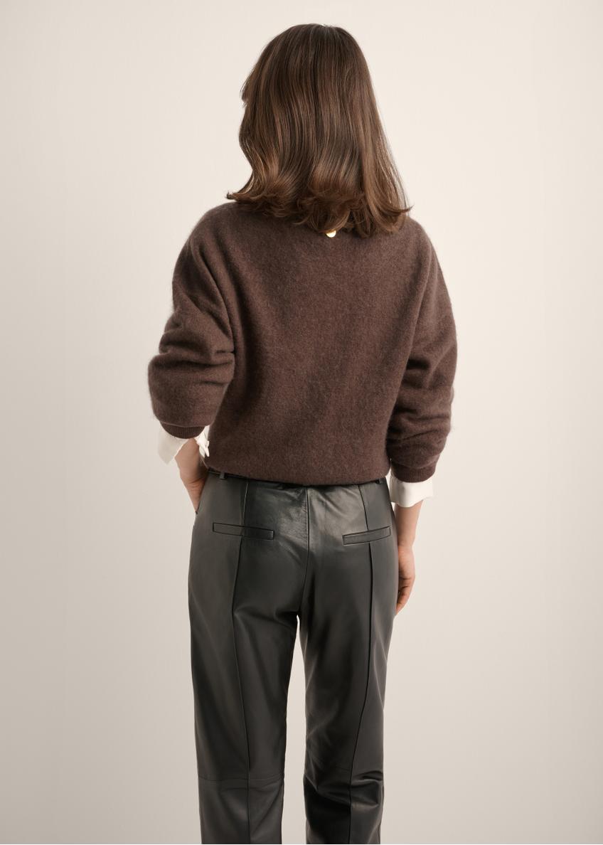 Wełniany brązowy sweter damski SWEDT-0265-1I(Z26)