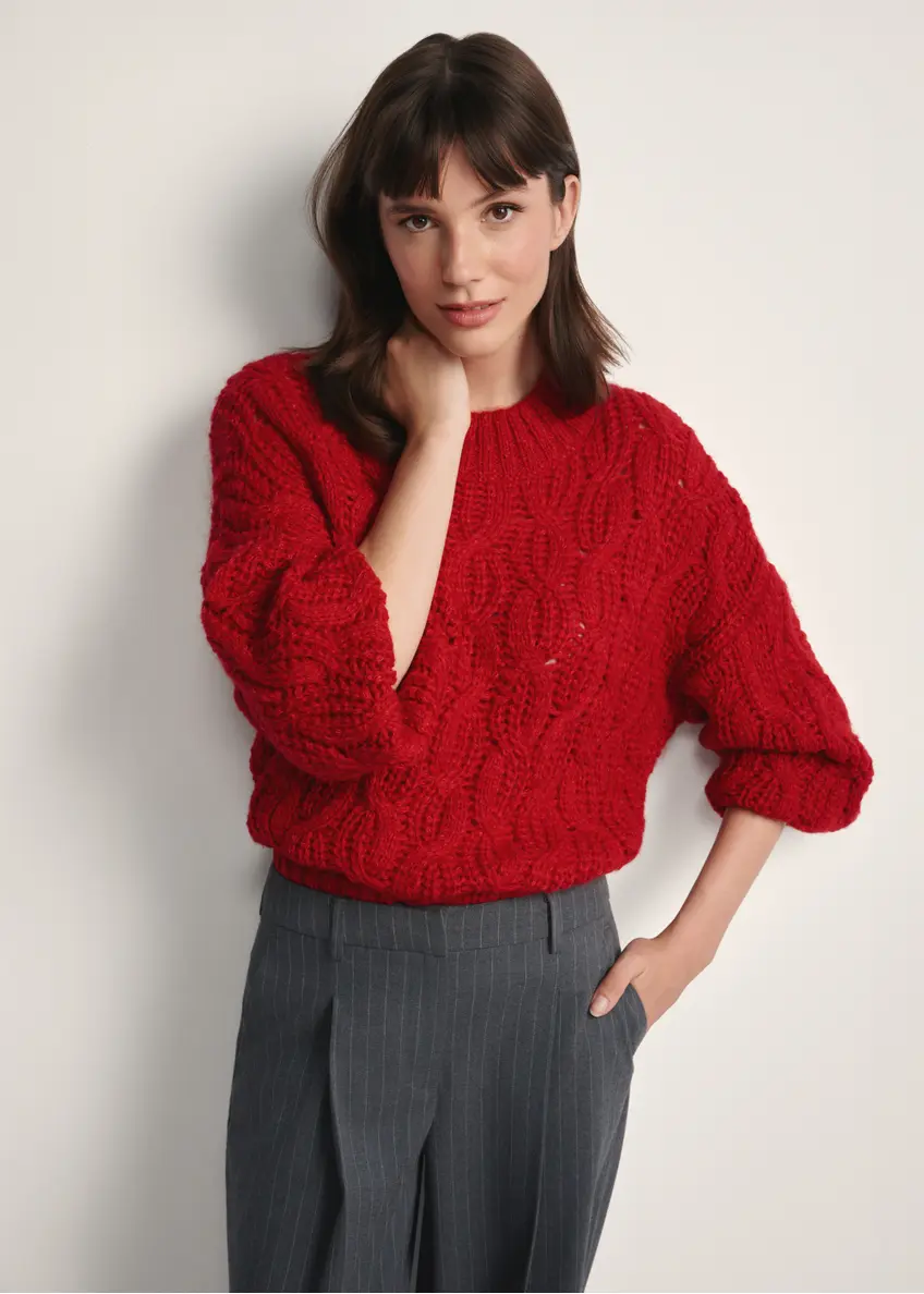 Czerwony sweter damski z domieszką wełny SWEDT-0236-42(Z25)