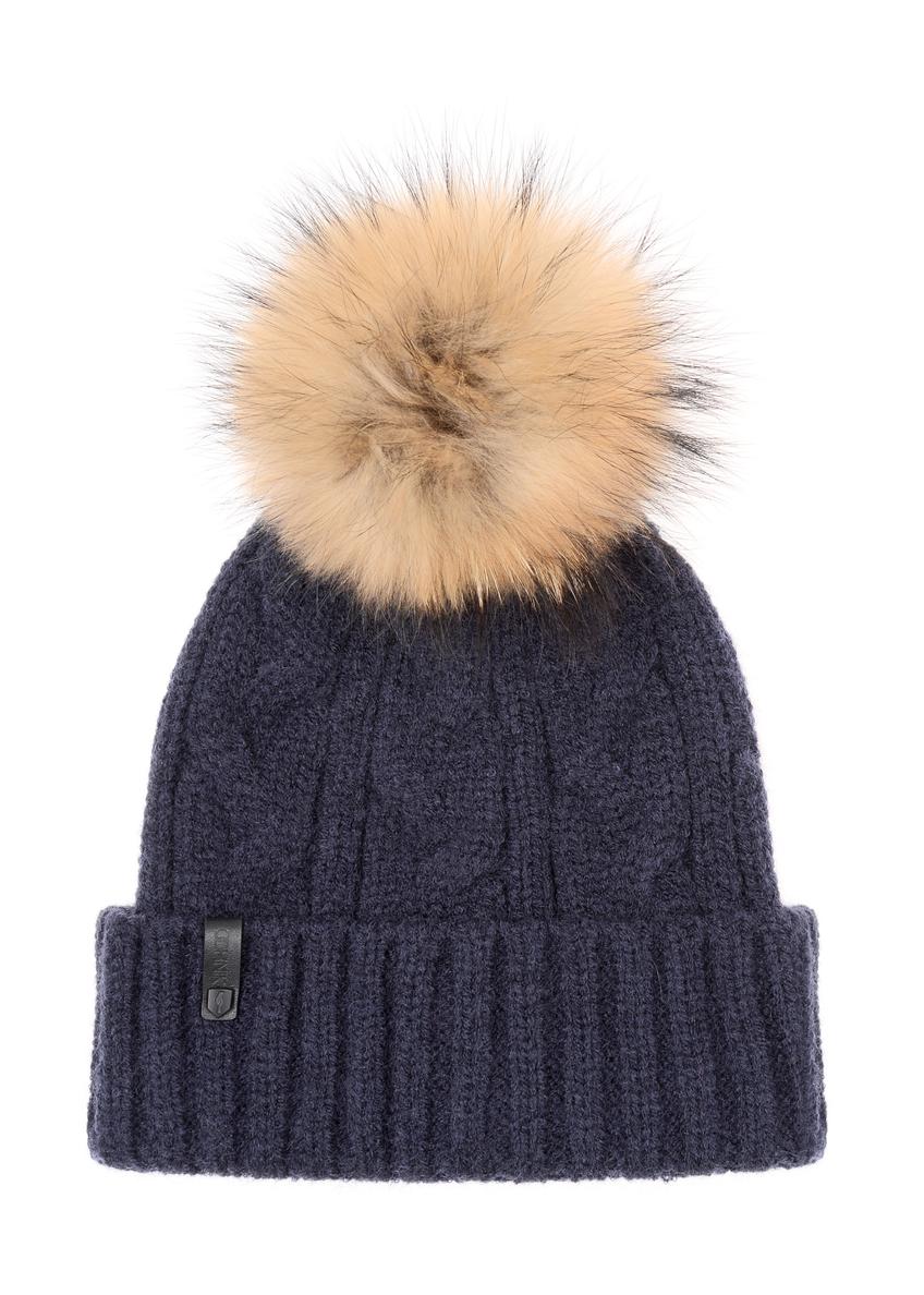 Granatowa czapka damska z pomponem CZADT-0044-68(Z23)-02