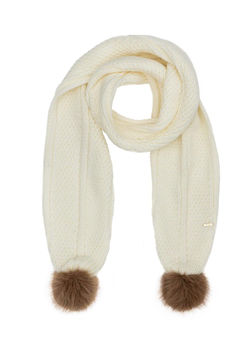 Cream women's scarf with pompoms SZADT-0176-16(Z24)