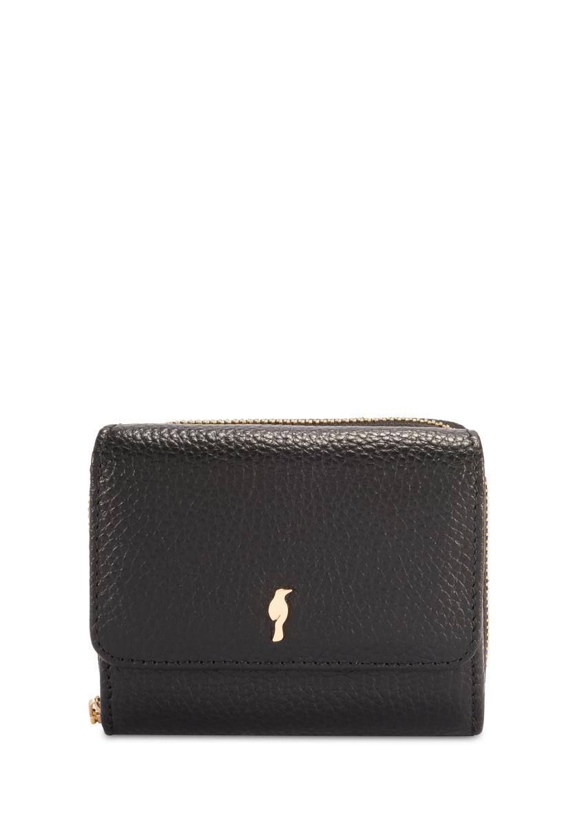 Mały czarny skórzany portfel damski PORES-0802R-9I(W26), widok produktu z przodu na białym tle.