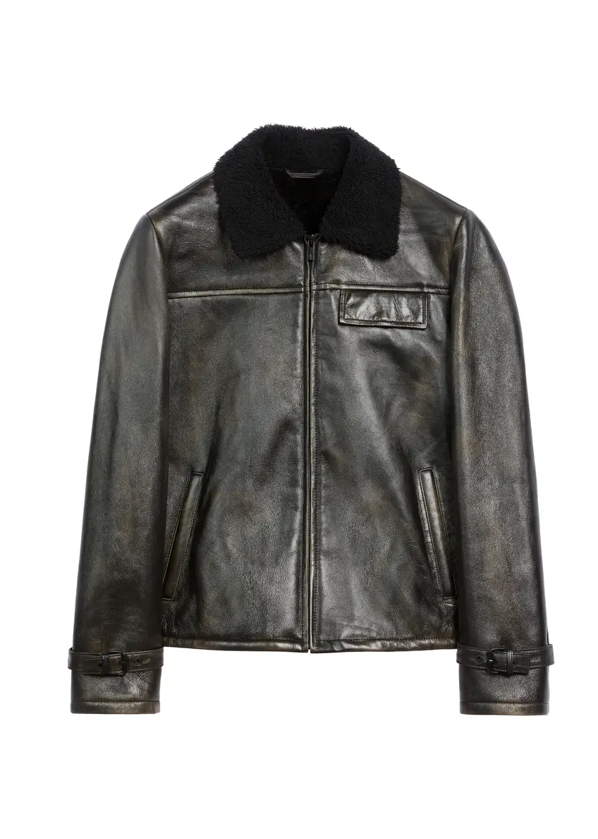 Skórzany kożuch męski KOZMS-0023-3188(Z25), widok produktu od przodu na białym tle.