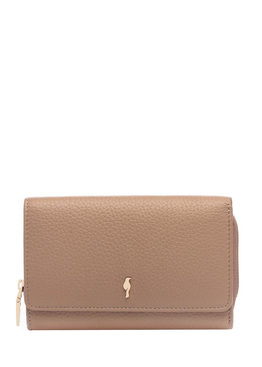 Duży różowy skórzany portfel damski PORES-0801H-5D(W26), widok produktu z przodu na białym tle.