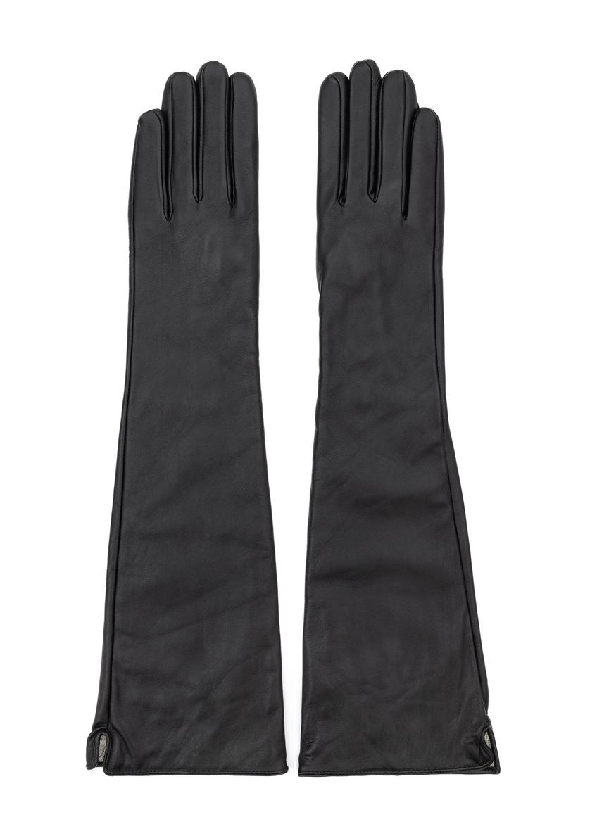 Long black leather women's gloves REKDS-0088-99(Z24)