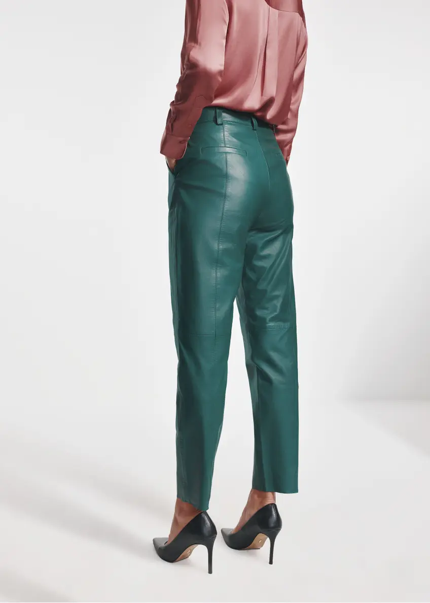 Green women's leather pants SPODS-0039-5327(Z24)