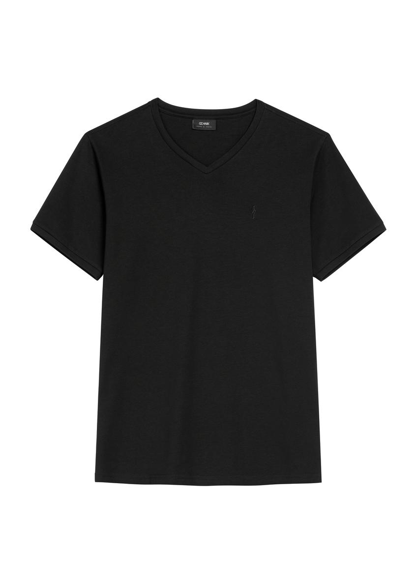 Czarny basic T-shirt męski z logo TSHMT-0088-99(W26)