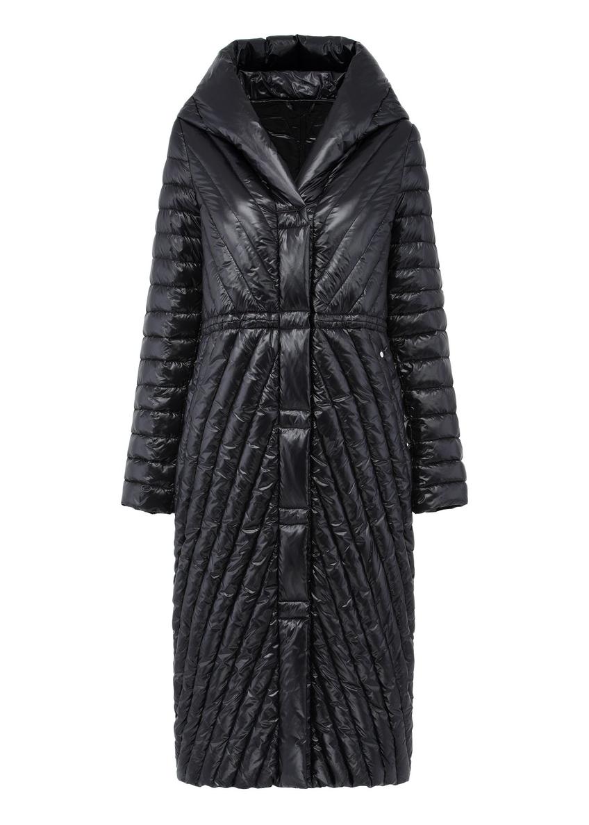 Long black women's quilted jacket KURDT-0523-99(Z24)