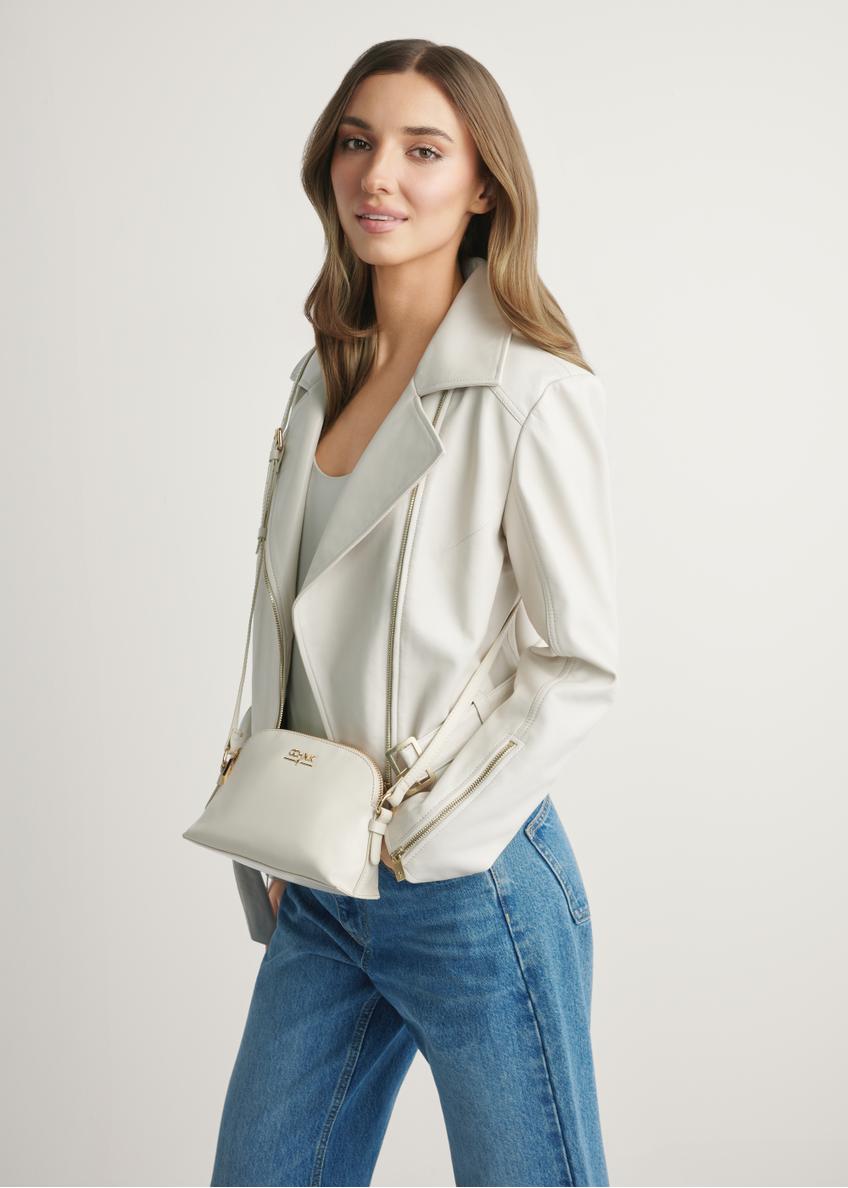 Kremowa mała skórzana torebka damska TORES-1296-0B(W26)