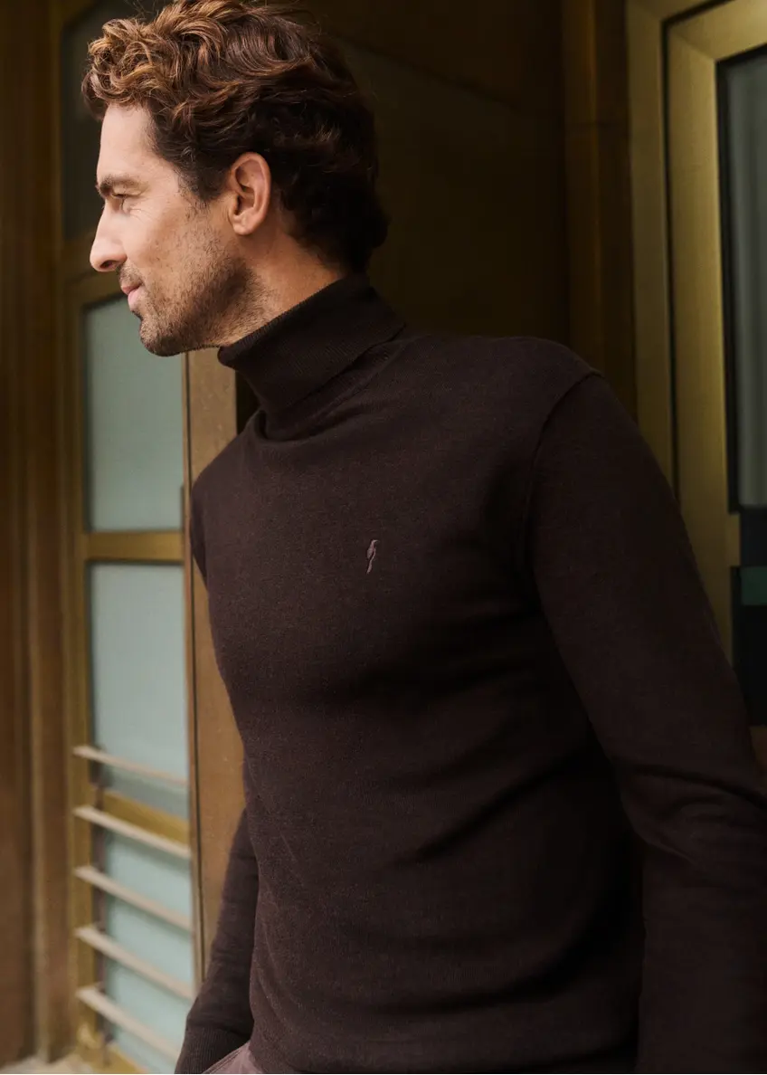 Sweter męski z golfem w kolorze czekoladowym SWEMT-0095B-90(Z25)