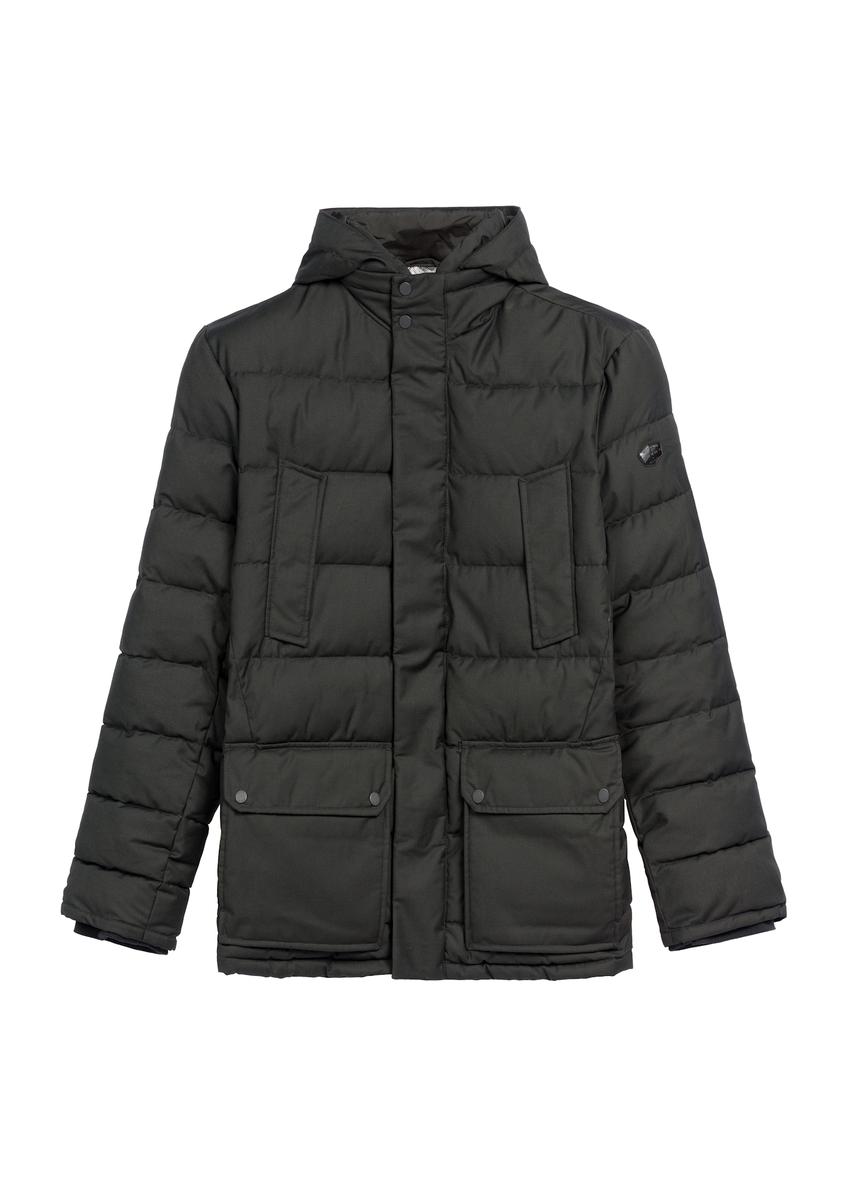 Czarna zimowa kurtka męska KURMT-0379-99(Z25), widok produktu od przodu na białym tle.