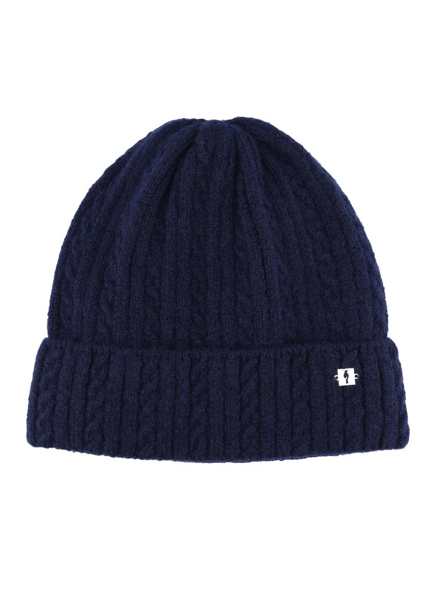 Granatowa czapka damska CZADT-0170-7E(Z26), widok produktu z przodu na białym tle.