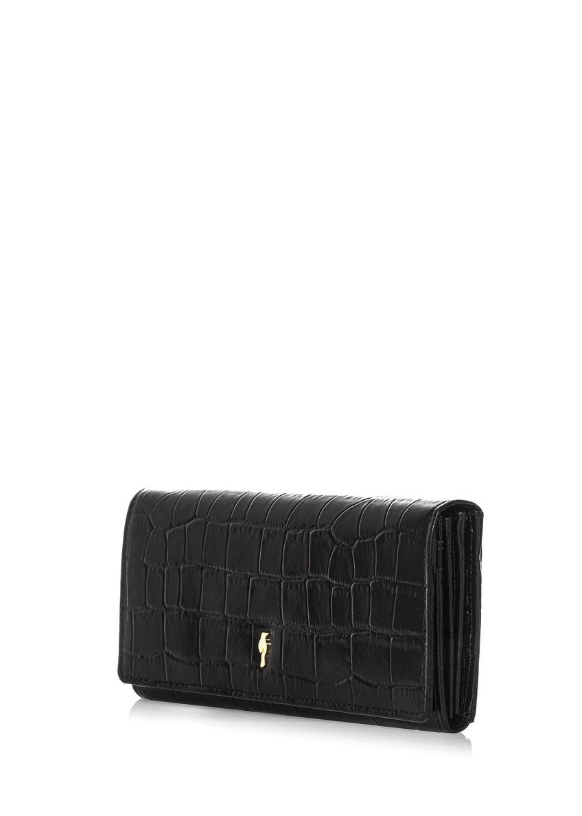 Skórzany czarny portfel damski croco PORES-0889B-99(Z25)