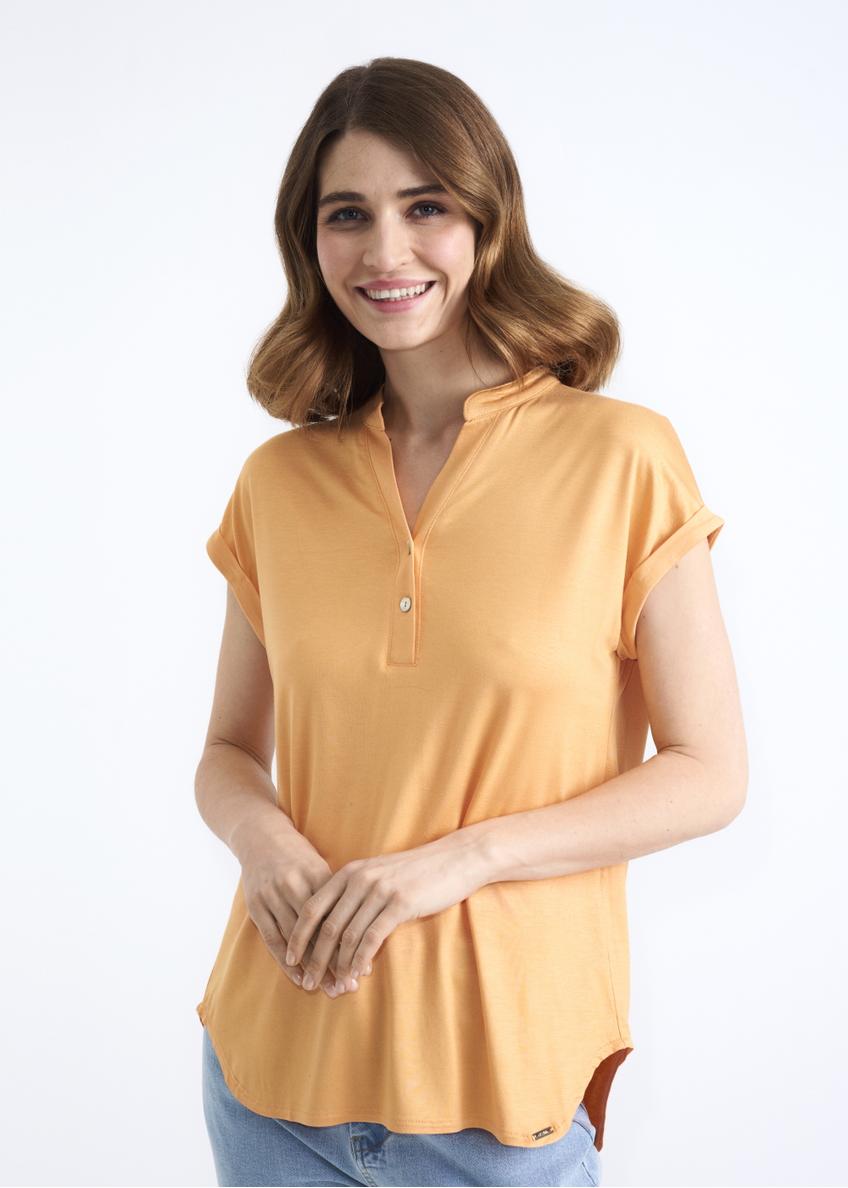 Pomarańczowa bluzka V dekolt damska BLUDT-0148-30(W22)