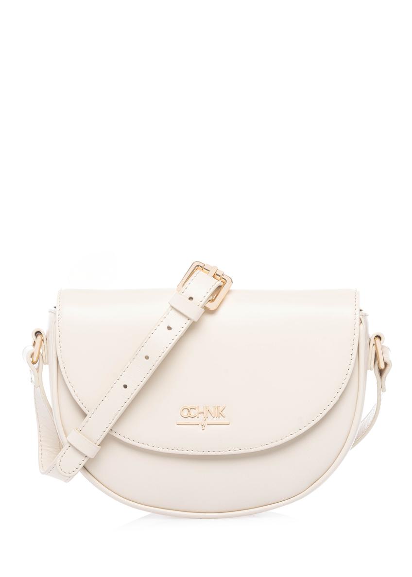 Kremowa skórzana mała torebka TORES-1260-0B(W26), widok produktu z przodu na białym tle.